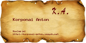 Korponai Anton névjegykártya